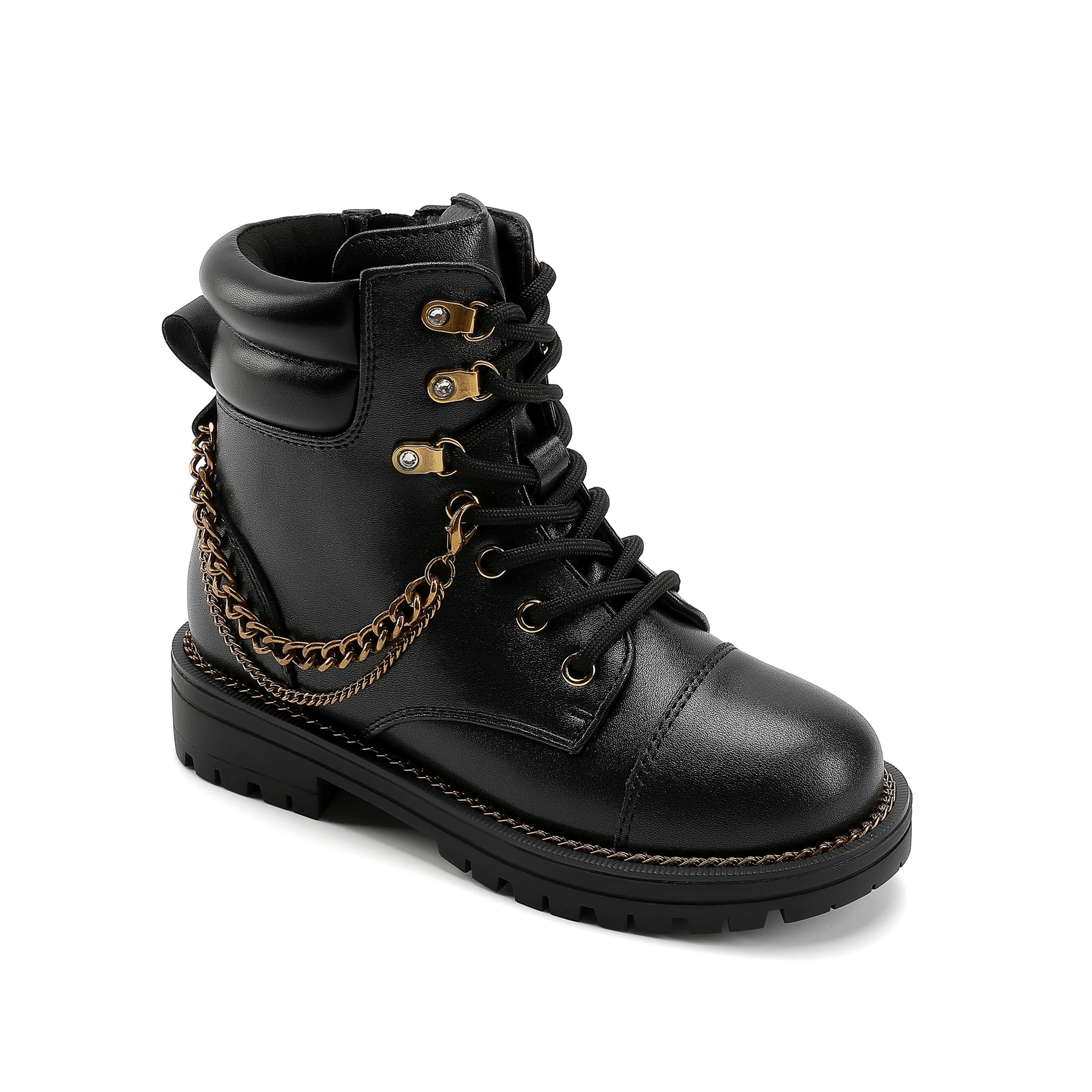 Chain Combat Boot - Big Kid Black Smooth - Image 2