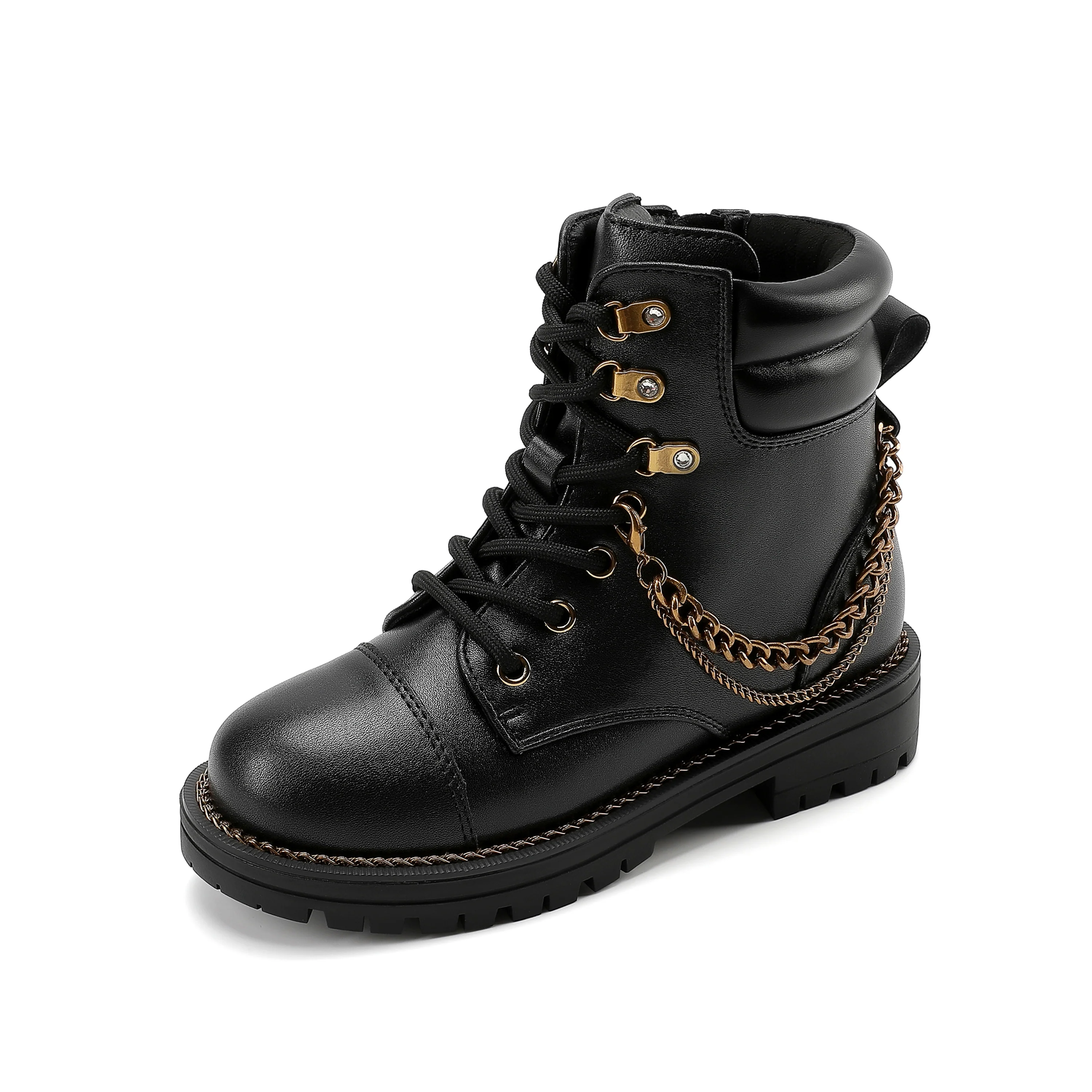 Chain Combat Boot - Big Kid Black Smooth - Image 7