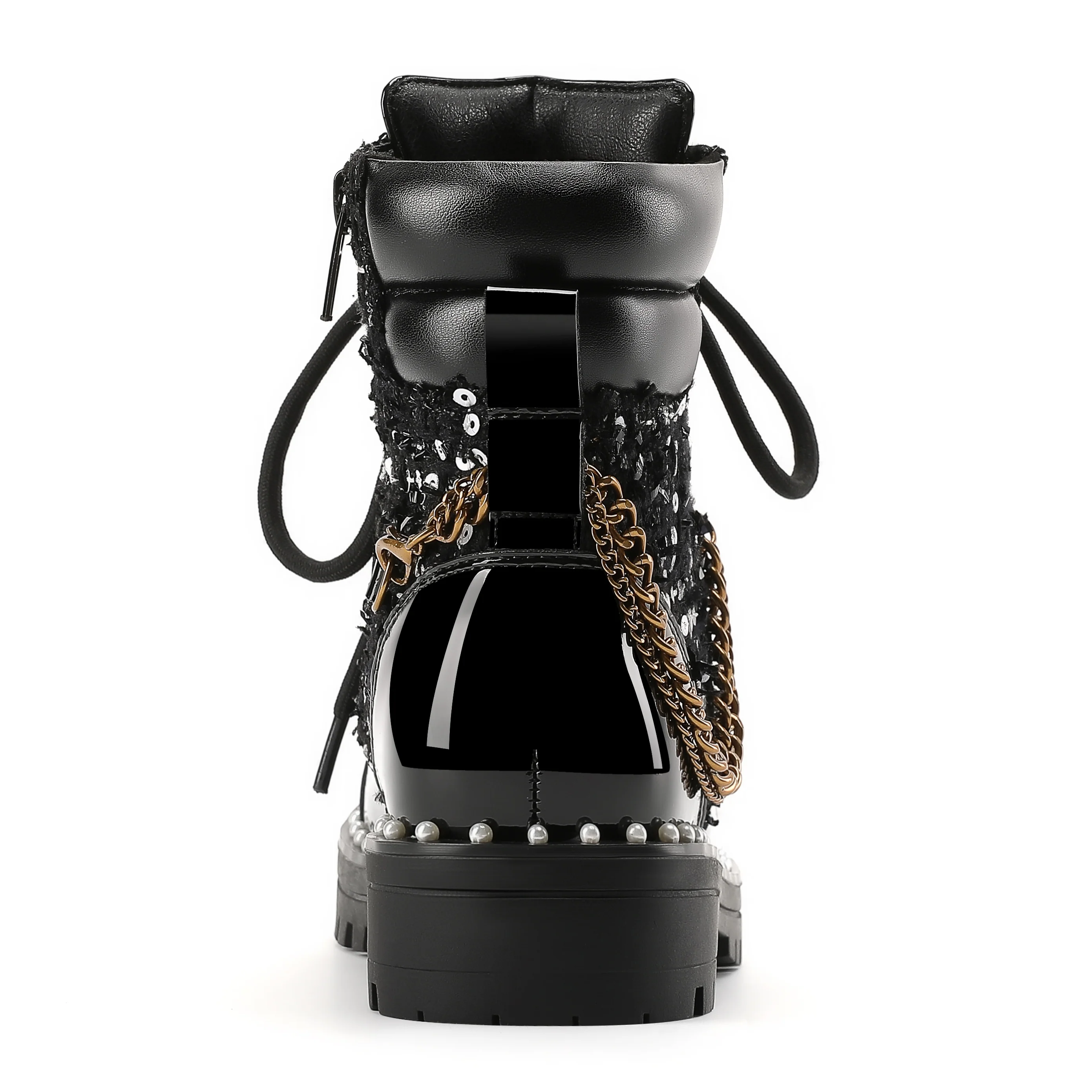 Chain Combat Boot - Big Kid Black Tweed - Image 3