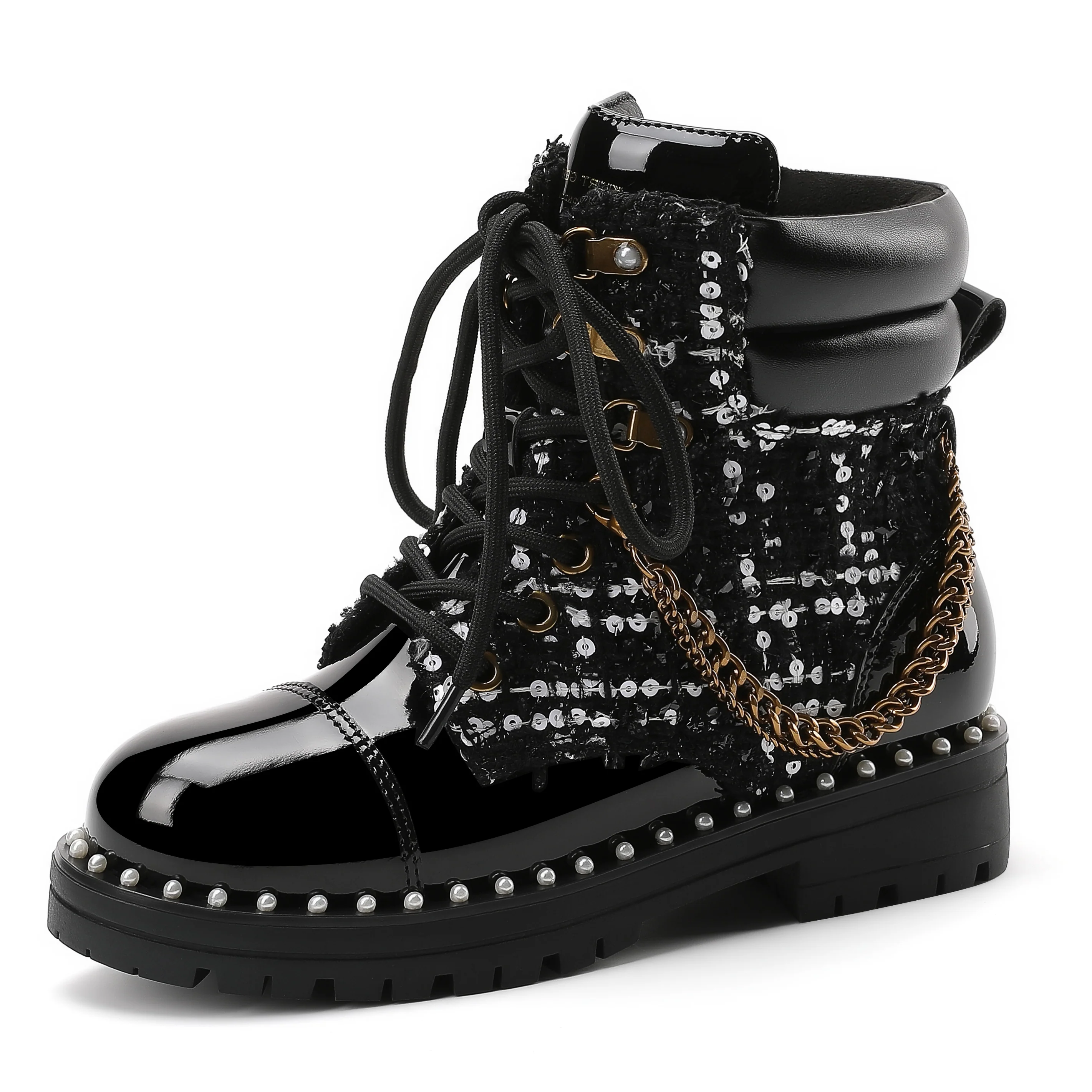 Chain Combat Boot - Big Kid Black Tweed - Image 7