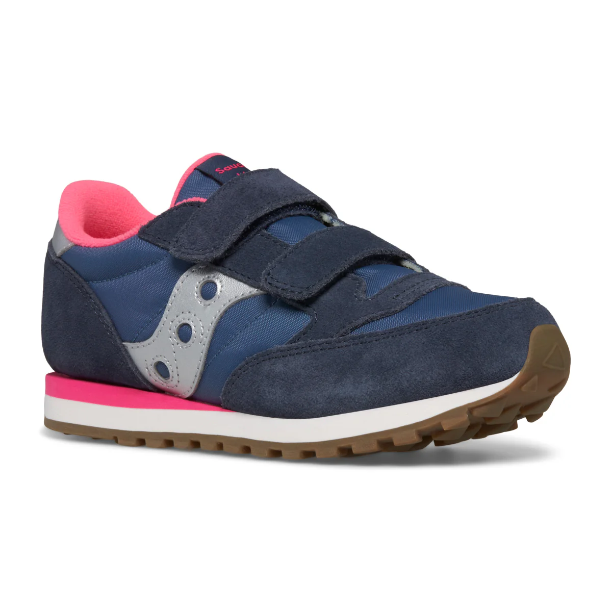 Jazz Double Hook & Loop Sneaker - Big Kid Navy/Silver/Pink - Image 2
