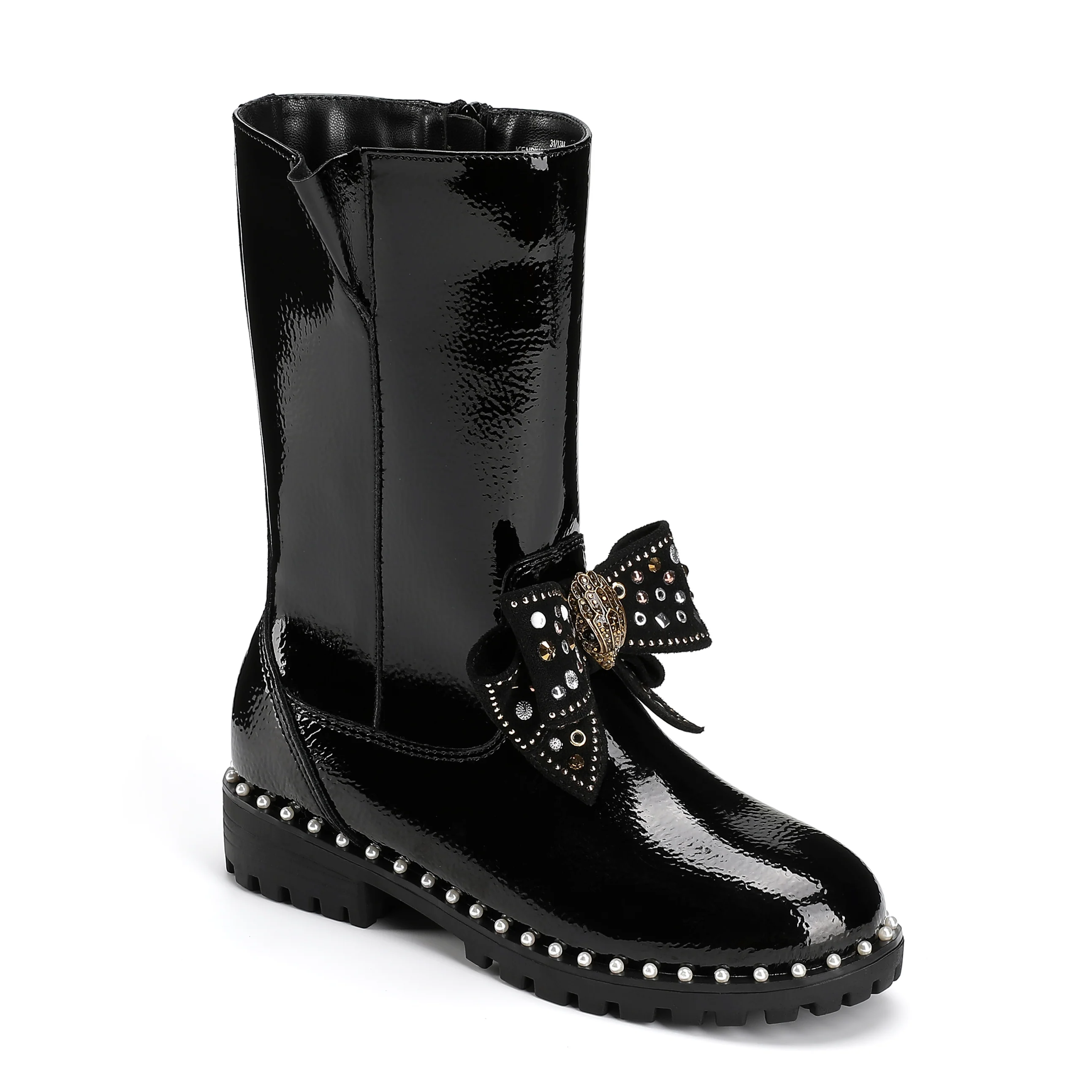 Kensington High Leg Bow Boot  - Big Kid Black Patent - Image 2