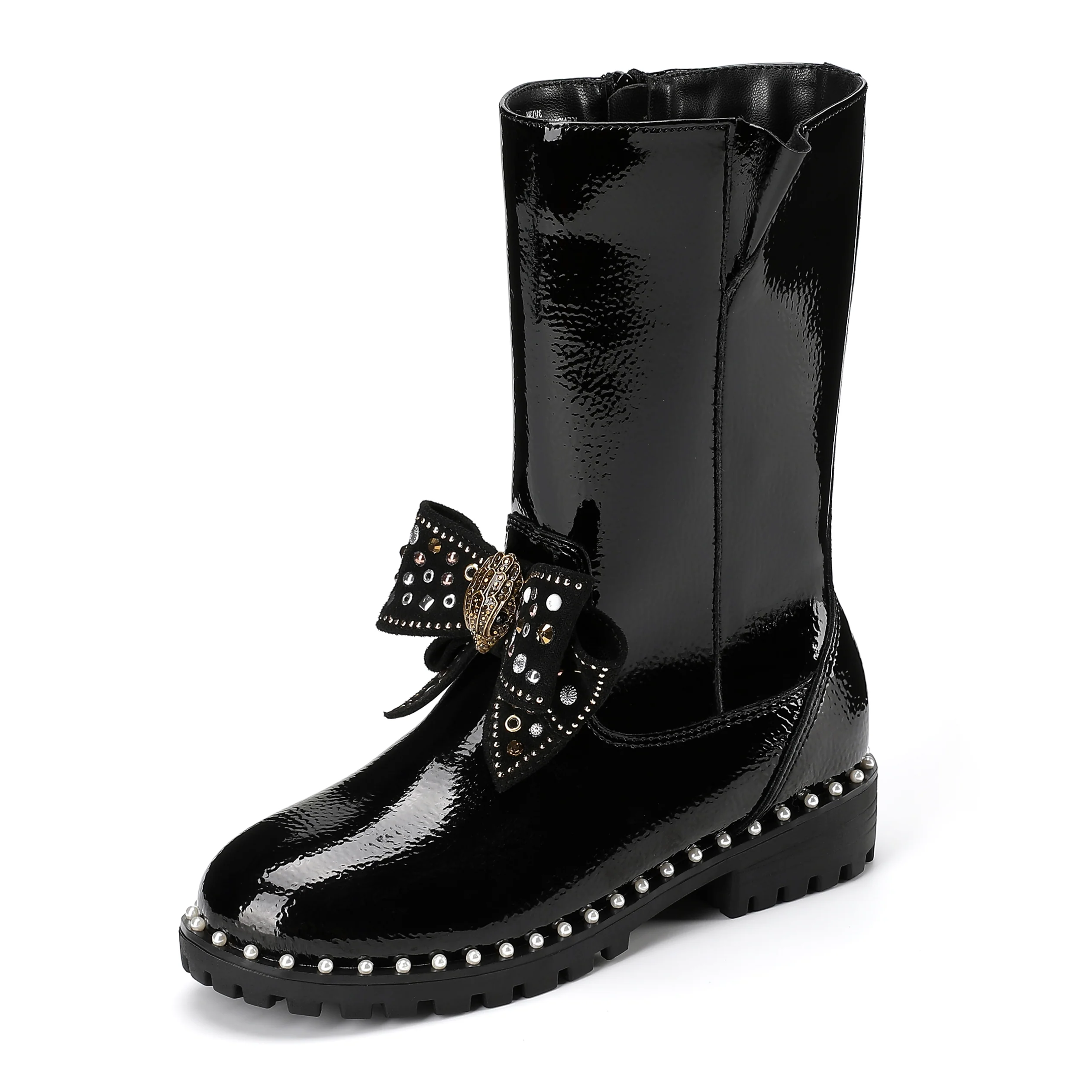 Kensington High Leg Bow Boot  - Big Kid Black Patent - Image 7